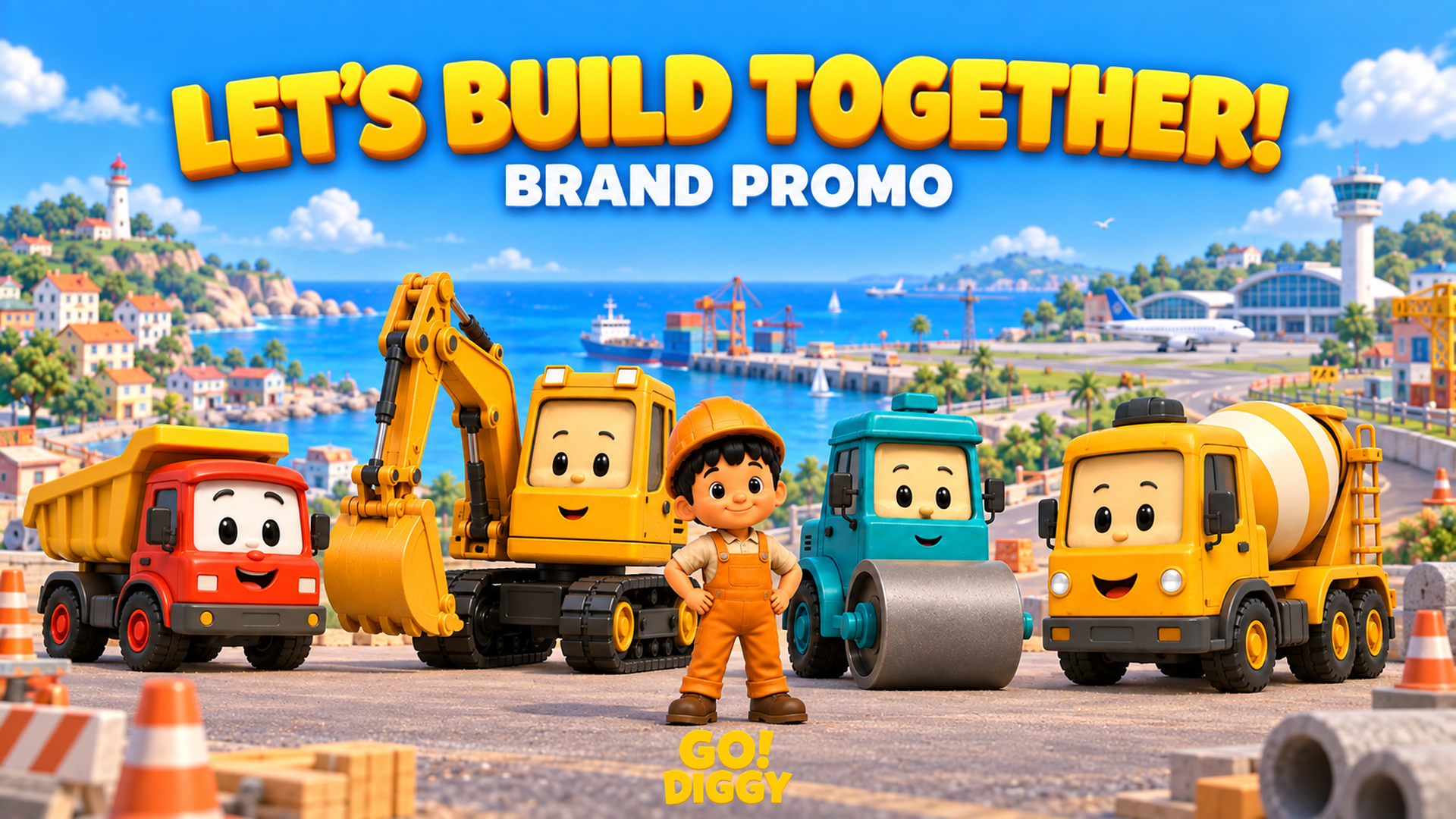 Go! Diggy English brand promo in Builder Town